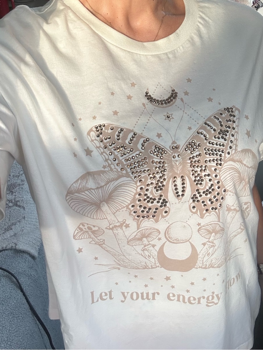 Let Your Energy Flow Tee with Butterfly & Mushroom Graphic